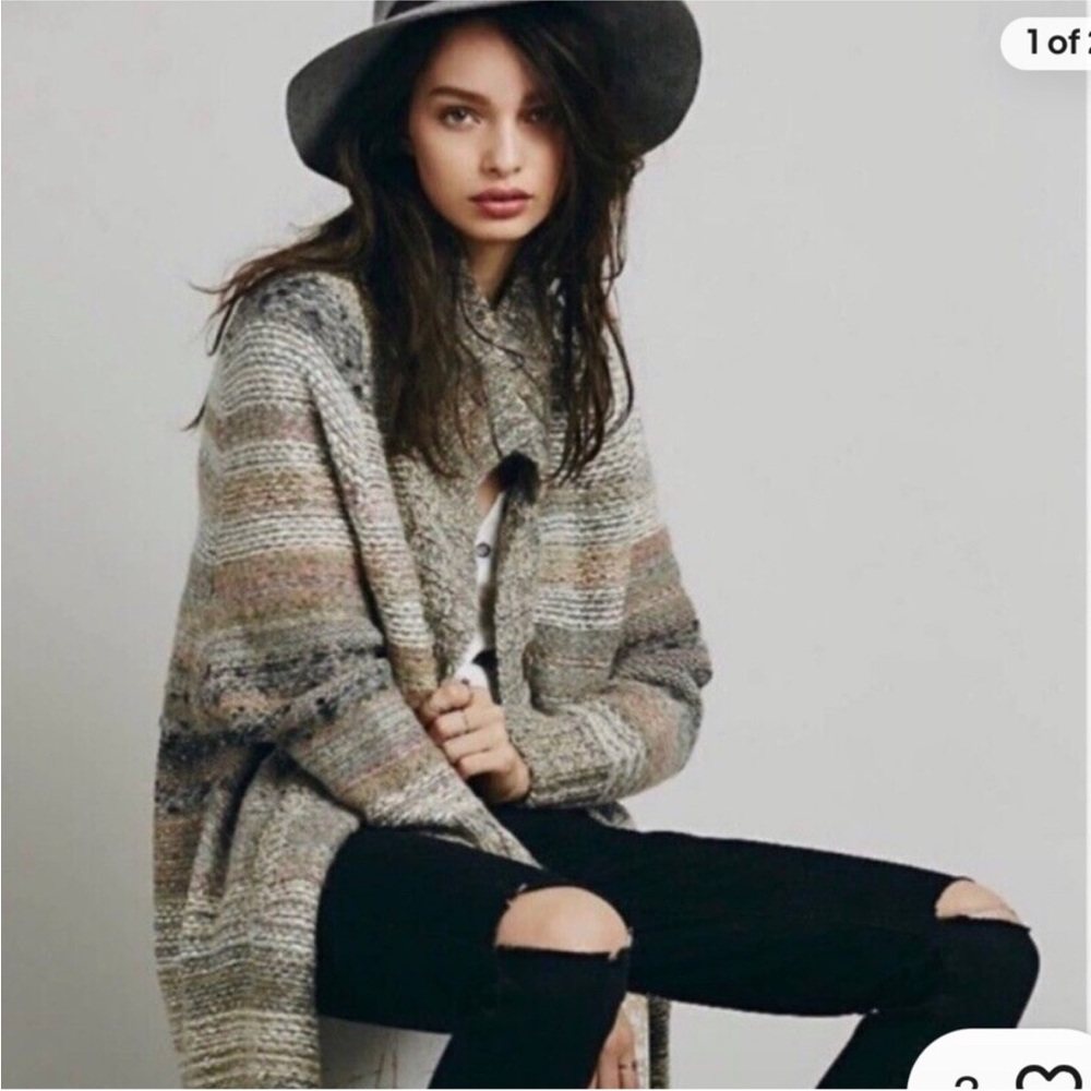Free People Starlight Shadow Wool Blend Poncho Cardigan Size Small